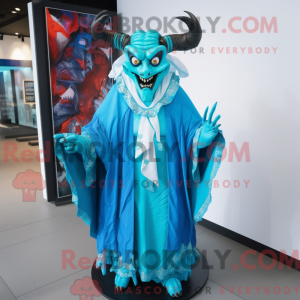 Cyan Devil mascot costume...