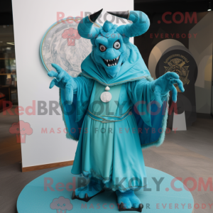 Cyan Devil maskotdraktfigur...