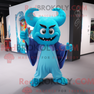 Cyan Devil mascot costume...