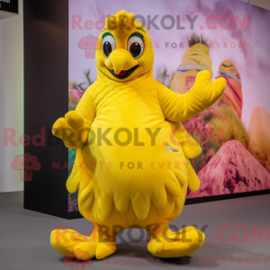 Gul påfuglmaskotdraktfigur...
