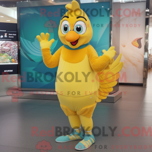 Gul påfugl maskot kostume...
