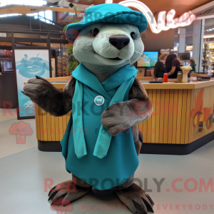 Teal Otter maskot kostume...