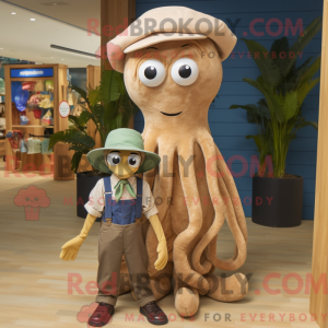 Tan Squid maskot kostume...