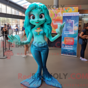 Teal Mermaid Maskottchen...