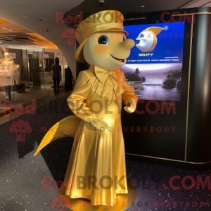 Gold Dolphin mascot costume...