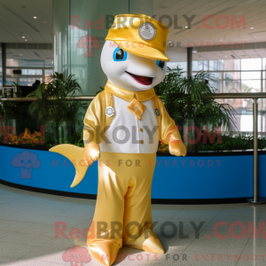 Gold Dolphin mascot costume...