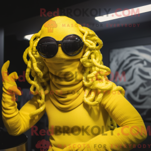 Gul Medusa maskot kostume...