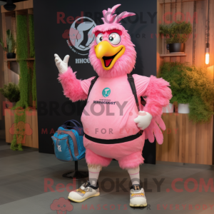 Pink Rooster maskot kostume...