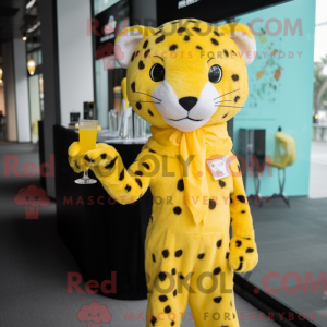 Gul Leopard maskot kostume...