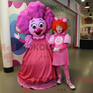 Rosa klovnemaskotdraktfigur...