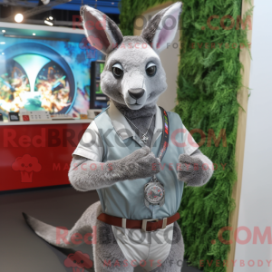Sølv kænguru maskot kostume...