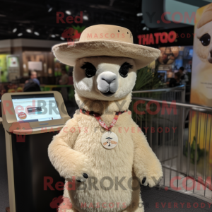 Beige Alpaca maskot kostume...