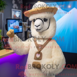 Beige Alpaca maskot kostume...