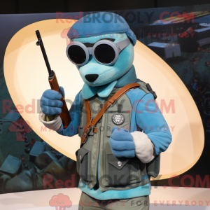 Cyan Sniper maskot kostume...