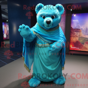 Cyan Bear-maskotdraktfigur...
