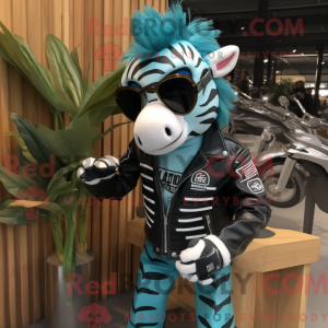Teal Zebra mascot costume...