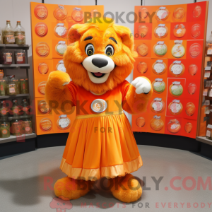 Orange Lion maskot kostume...