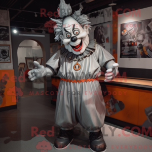 Gray Evil Clown mascot...