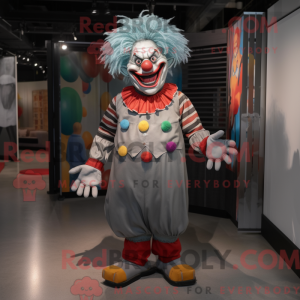 Gray Evil Clown mascot...