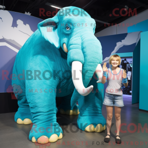 Cyan Mammoth mascot costume...