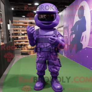 Purple Army Soldier mascot...