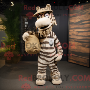 Tan Zebra maskot kostume...