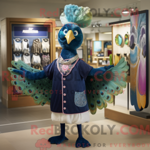 Navy Peacock mascot costume...