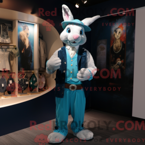 Cyan kanin maskot kostume...