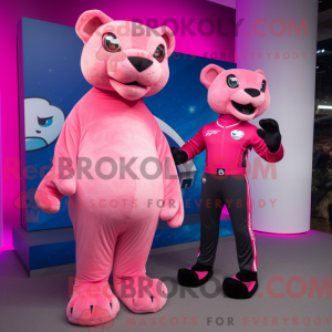 Rosa Puma-maskotdraktfigur...