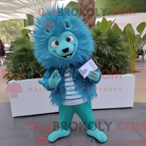 Cyan Piggsvin maskot drakt...