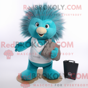 Cyan Piggsvin maskot drakt...
