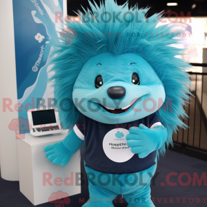 Cyan Piggsvin maskot drakt...