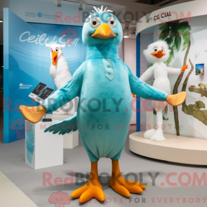 Cyan Gull maskotdraktfigur...