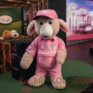 Pink Merino Sheep maskot...