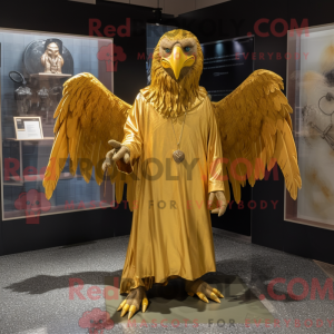 Gold Harpy maskot kostume...