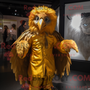 Gold Harpy maskot kostume...