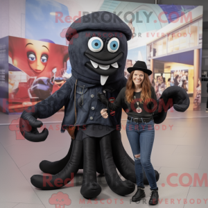 Sort Kraken maskot kostume...