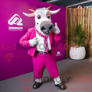 Magenta Zebu mascot costume...