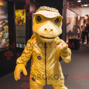 Gold Lizard maskot kostume...