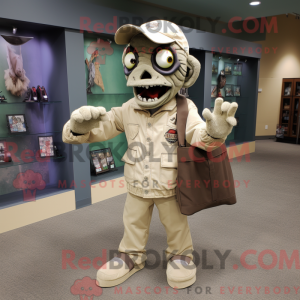 Beige Zombie maskot kostume...