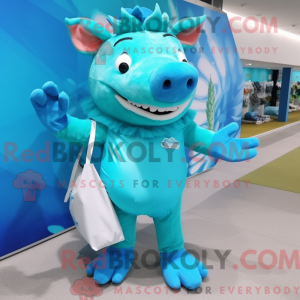 Cyan villsvin maskot drakt...