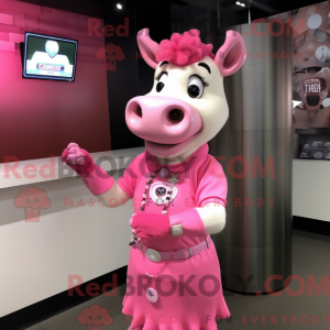 Pink Cow mascot costume...