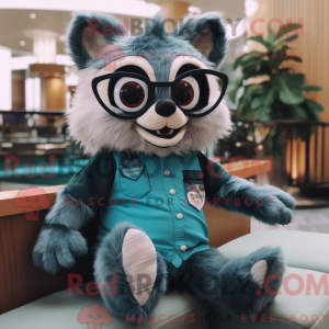 Teal Raccoon mascot costume...