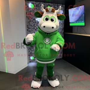 Green Hereford Cow mascot...