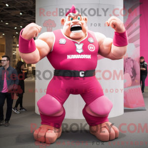 Pink Strongman maskot...