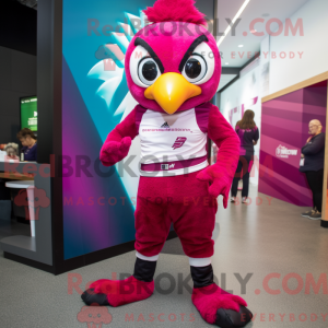 Magenta Hawk mascot costume...