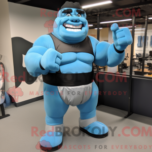 Blue Strongman mascot...