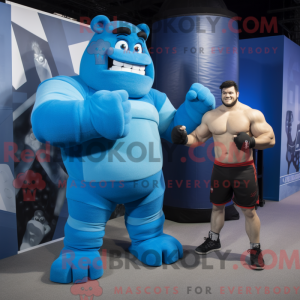 Blue Strongman mascot...
