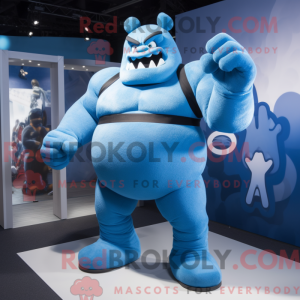 Blue Strongman mascot...