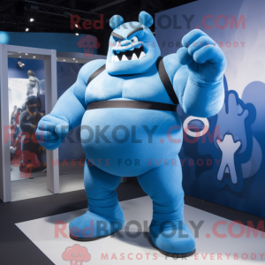 Blue Strongman maskot...
